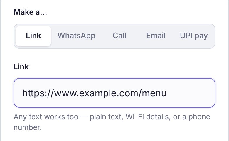 Make a…: Link chosen, with a sample link https://www.example.com/menu in the Link box